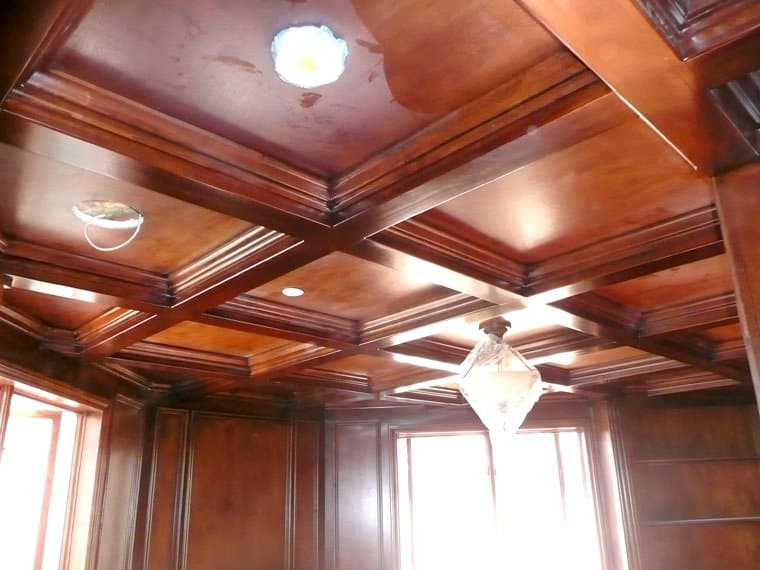 Coffered wood ceiling installed by AV’s Cabinets